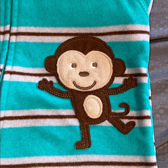 Just One You Carter’s Toddler Boy Warm Fleece One Piece Monkey Zip Up Pajama - Picture 2 of 5